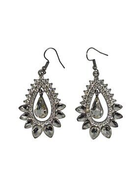 Teardrop Silver-Tone Crystal Statement Earrings With Clear Gemstones‎